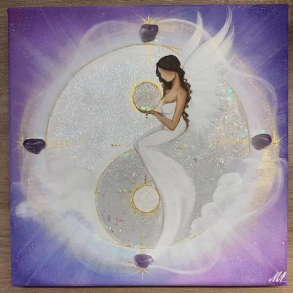 Andělský ochranný obraz s ametysty | Proměna | 30x30 cm