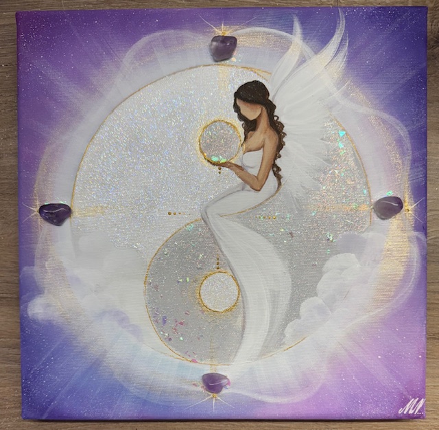 Andělský ochranný obraz s ametysty | Proměna | 30x30 cm