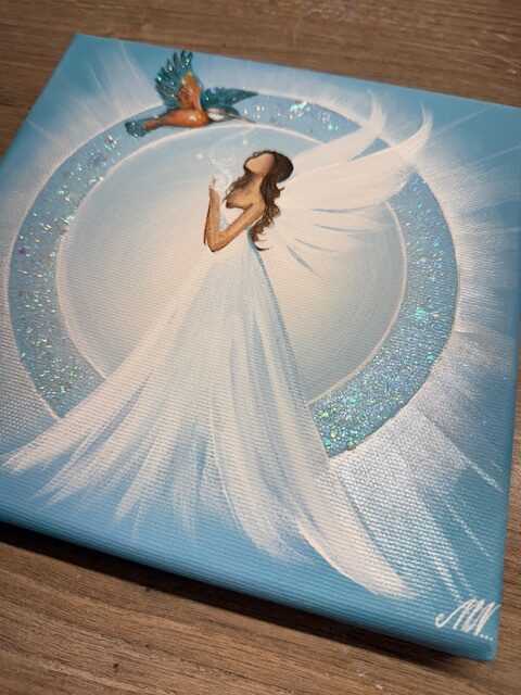 Andělský ochranný obraz s leďňáčkem | Požehnání pro nový začátek | 20x20 cm - Obrázek 4