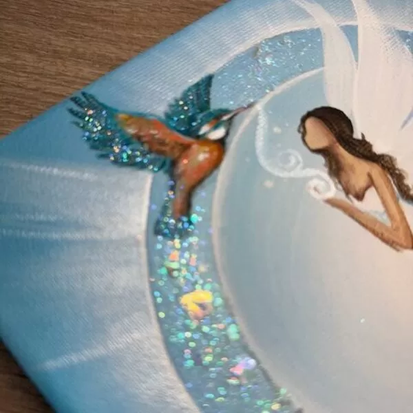 Andělský ochranný obraz s leďňáčkem | Požehnání pro nový začátek | 20x20 cm