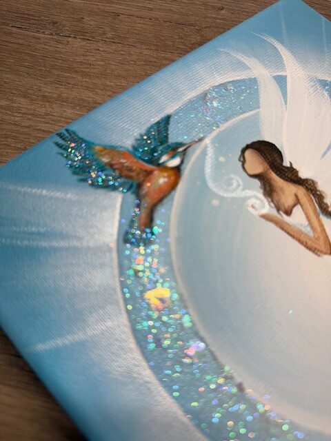 Andělský ochranný obraz s leďňáčkem | Požehnání pro nový začátek | 20x20 cm - Obrázek 2