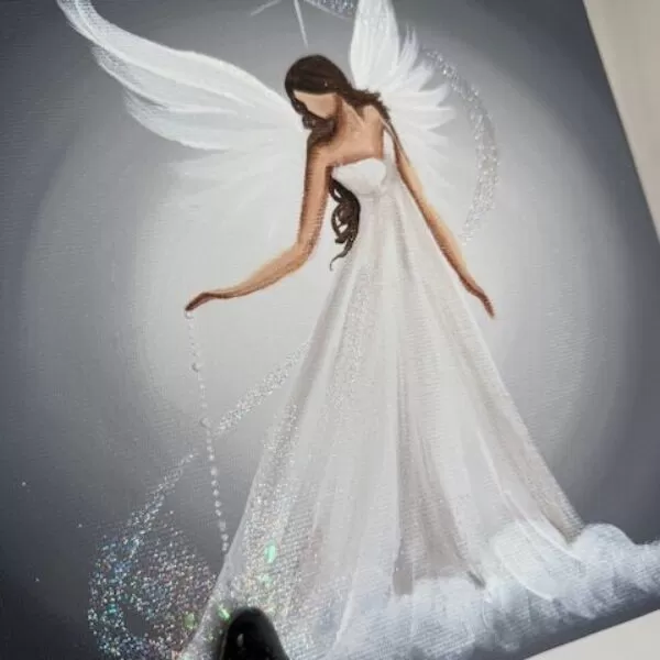 Andělský ochranný obraz s obsidiánem | Chráním tvůj prostor | 20x20cm