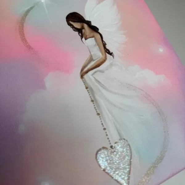 Andělský ochranný obraz se srdcem | Strážce tvojí lásky | 20x20cm