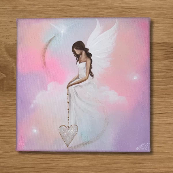Andělský ochranný obraz se srdcem | Strážce tvojí lásky | 20x20cm