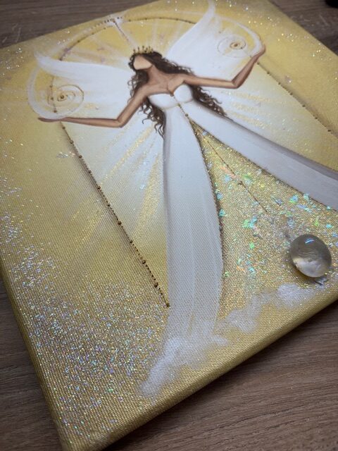 Andělský zlatý obraz v energiích lví brány | Když poznáš sám sebe | 30x30 cm - Obrázek 3