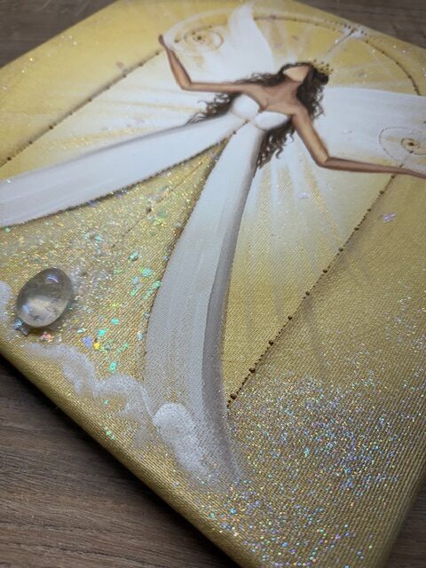 Andělský zlatý obraz v energiích lví brány | Když poznáš sám sebe | 30x30 cm - Obrázek 2