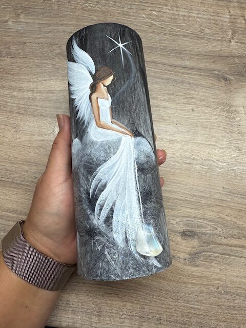 Andělská, ochranná, ručně malovaná svíce se záměrem | Příslib nových začátků | 20cm 2