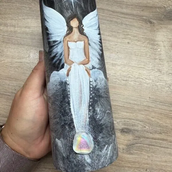 Andělská, ochranná, ručně malovaná svíce se záměrem | Příslib nových začátků | 20cm 4