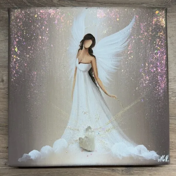 Andělský, ochranný obraz s drúzičkou křišťálu  | Cesta klidu | 20x20 cm