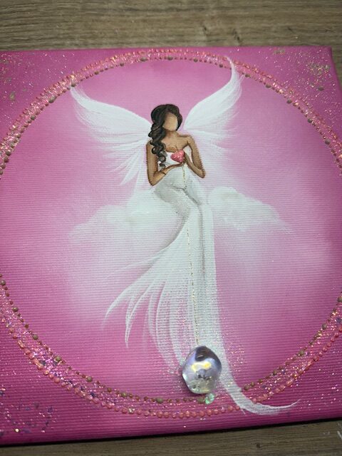 Andělský ochranný obraz s křišťálem| Láskyplný | 20x20 cm | Svítí ve tmě - Obrázek 3