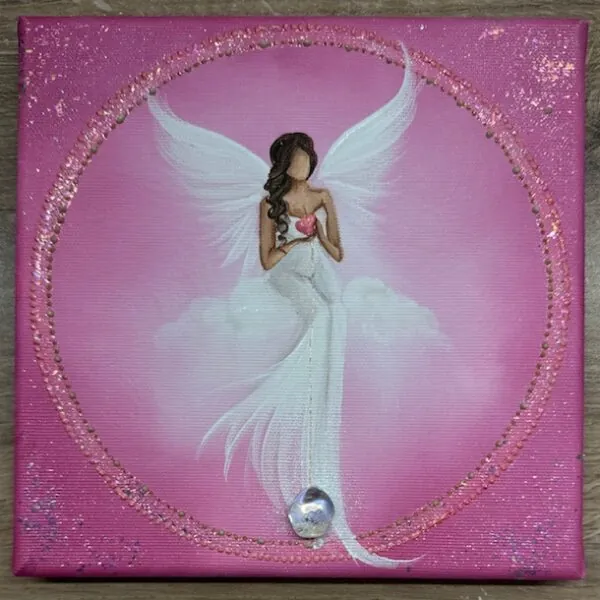 Andělský ochranný obraz s křišťálem| Láskyplný | 20x20 cm | Svítí ve tmě