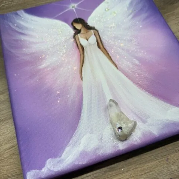 Andělský ochranný obraz s křišťálem | Roztáhni křídla, leť... | 20x20 cm