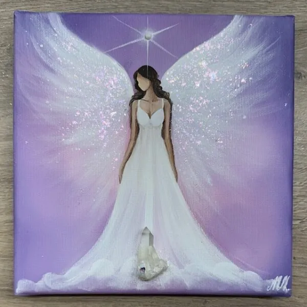 Andělský ochranný obraz s křišťálem | Roztáhni křídla, leť... | 20x20 cm