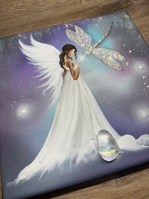 Andělský ochranný obraz s křišťálem | Tiché poselství | 20x20 cm - Obrázek 2