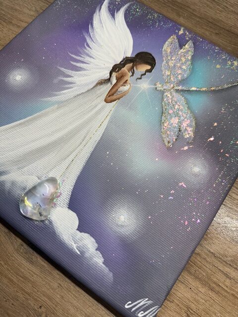 Andělský ochranný obraz s křišťálem | Tiché poselství | 20x20 cm - Obrázek 3