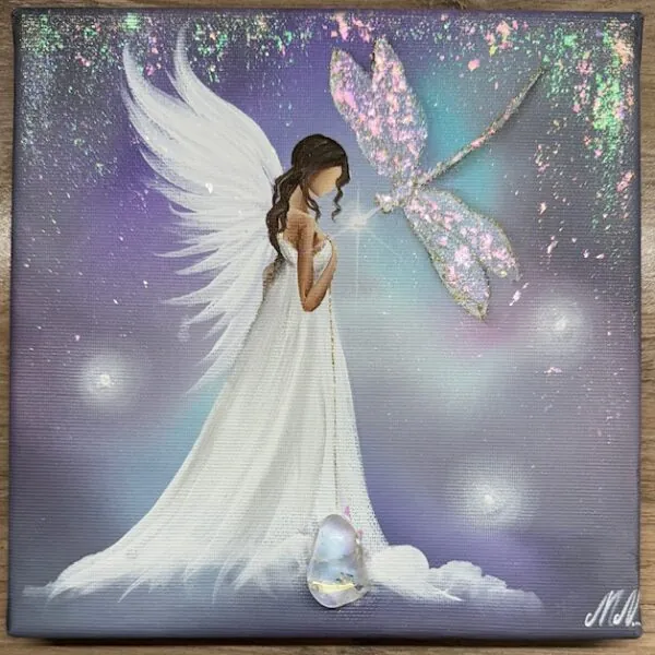 Andělský ochranný obraz s křišťálem  | Tiché poselství | 20x20 cm