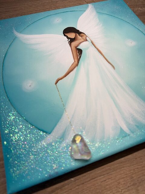 Andělský zklidňující a ochranný obraz s křišťálem | Důvěřuj | 30x30 cm - Obrázek 3