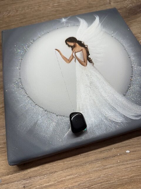 Andělský ochranný obraz s obsidiánem | Anděl strážný | 20x20 cm - Obrázek 3