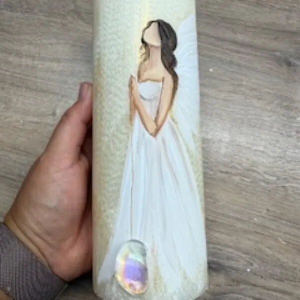 Andělská zlatavá svíce Novoluní s křišťálem | světelný ochránce | 20cm | 1