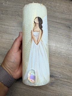 Andělská zlatavá svíce Novoluní s křišťálem | světelný ochránce | 20cm | 1