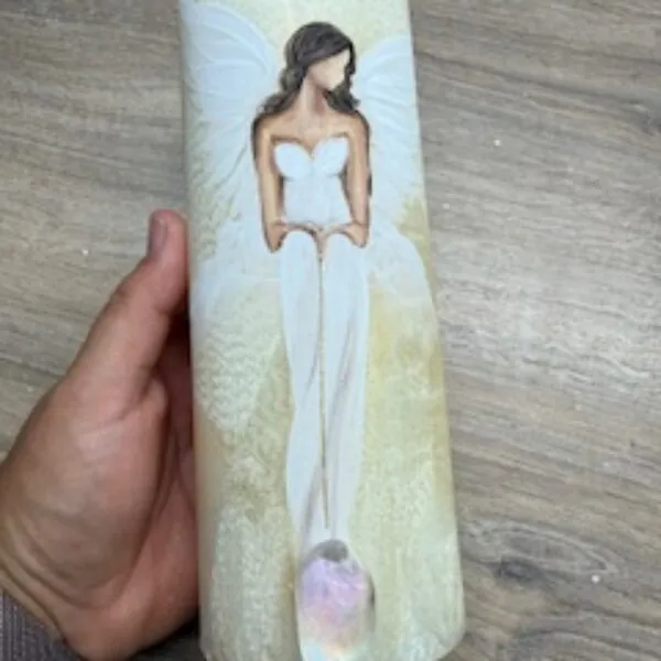 Andělská zlatavá svíce Novoluní s křišťálem | světelný ochránce | 20cm | 2