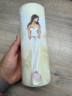 Andělská zlatavá svíce Novoluní s křišťálem | světelný ochránce | 20cm | 2