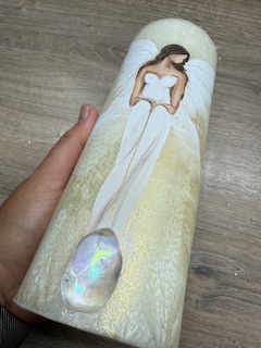 Andělská zlatavá svíce Novoluní s křišťálem | světelný ochránce | 20cm | 2 - Obrázek 4