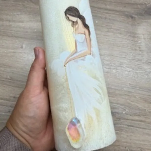 Andělská zlatavá svíce Novoluní s křišťálem | světelný ochránce | 20cm | 3