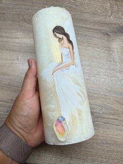 Andělská zlatavá svíce Novoluní s křišťálem | světelný ochránce | 20cm | 3