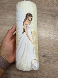 Andělská zlatavá svíce Novoluní s křišťálem | světelný ochránce | 20cm | 4