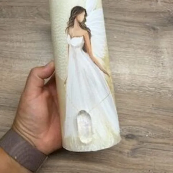 Andělská zlatavá svíce Novoluní s křišťálem | světelný ochránce | 20cm | 5