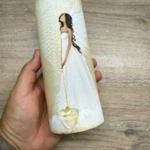 Andělská zlatavá svíce Novoluní s křišťálem | světelný ochránce | 16cm | 1