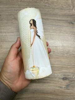 Andělská zlatavá svíce Novoluní s křišťálem | světelný ochránce | 16cm | 1