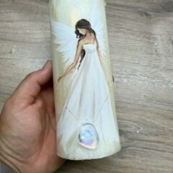 Andělská zlatavá svíce Novoluní s křišťálem | světelný ochránce | 16cm | 2