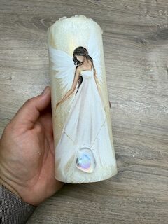 Andělská zlatavá svíce Novoluní s křišťálem | světelný ochránce | 16cm | 2