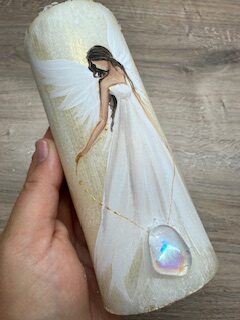 Andělská zlatavá svíce Novoluní s křišťálem | světelný ochránce | 16cm | 2 - Obrázek 3