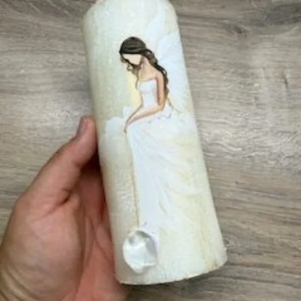 Andělská zlatavá svíce Novoluní s křišťálem | světelný ochránce | 16cm | 3