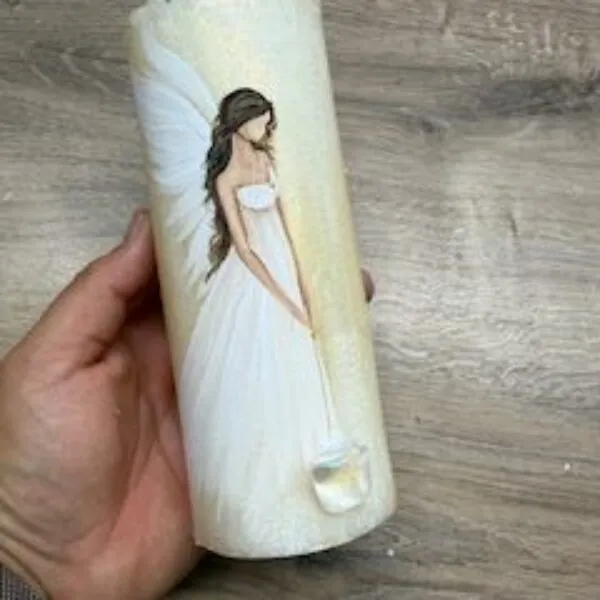 Andělská zlatavá svíce Novoluní s křišťálem | světelný ochránce | 16cm | 4