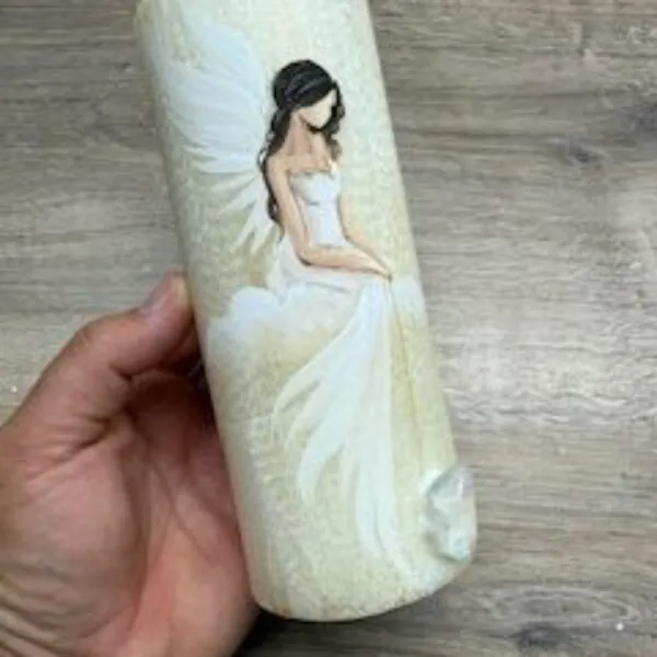 Andělská zlatavá svíce Novoluní s křišťálem | světelný ochránce | 16cm | 5