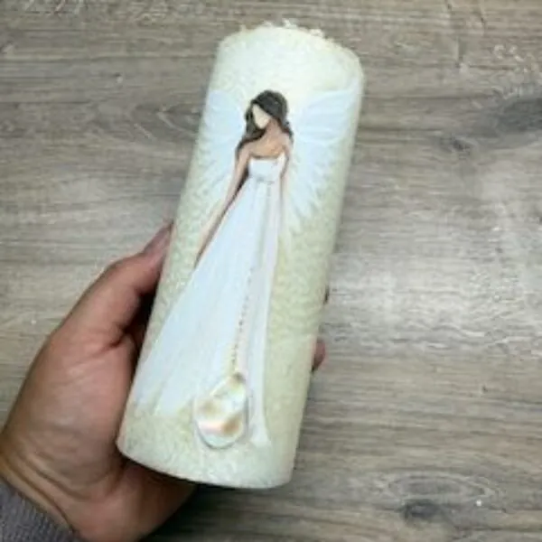 Andělská zlatavá svíce Novoluní s křišťálem | světelný ochránce | 16cm | 6