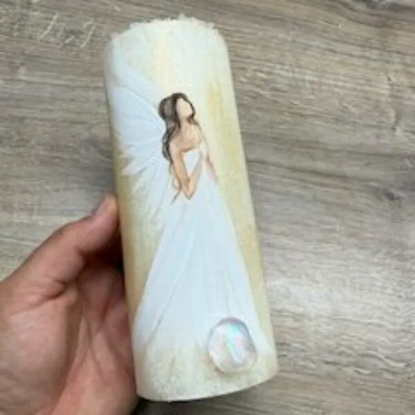 Andělská zlatavá svíce Novoluní s křišťálem | světelný ochránce | 16cm | 7