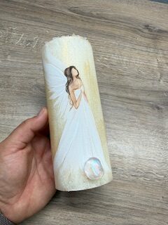 Andělská zlatavá svíce Novoluní s křišťálem | světelný ochránce | 16cm | 7