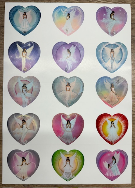 Andělské samolepky ve tvaru srdce pro radost | 1 arch s 15 srdíčky