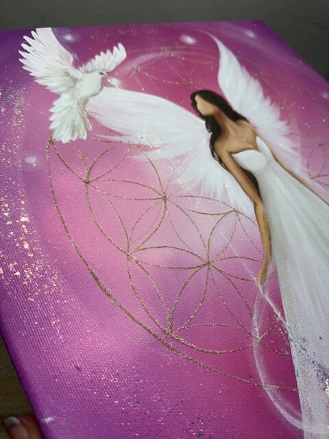 Andělský uklidňující obraz s křišťálem | Vnitřní svoboda | 40x40 cm - Obrázek 4