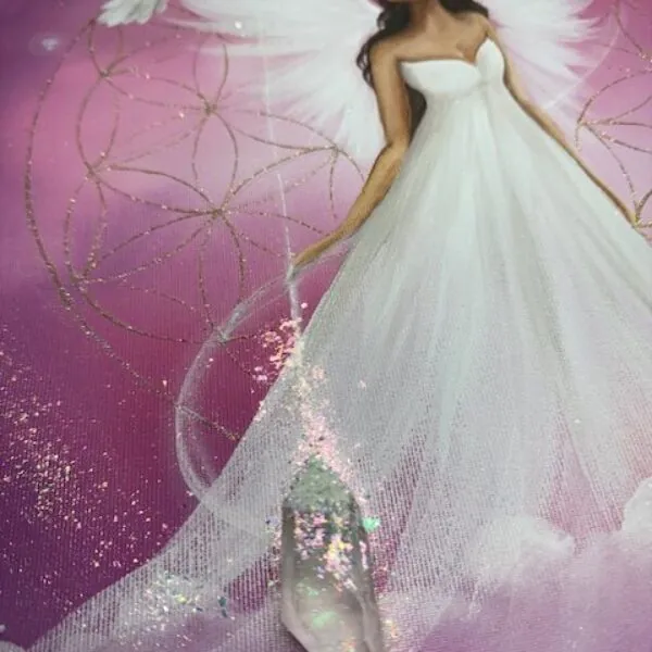 Andělský uklidňující obraz s křišťálem  | Vnitřní svoboda | 40x40 cm