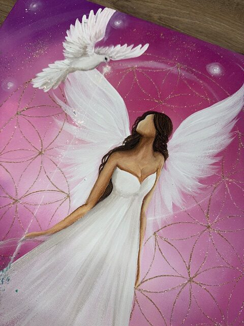 Andělský uklidňující obraz s křišťálem | Vnitřní svoboda | 40x40 cm - Obrázek 7