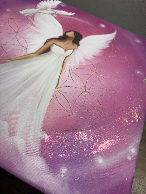 Andělský uklidňující obraz s křišťálem | Vnitřní svoboda | 40x40 cm - Obrázek 8