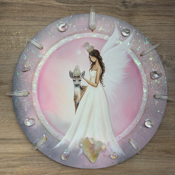 Andělský ochranný a velmi silný obraz s křišťály  | LÁSKA | 40 cm | SVÍTÍ VE TMĚ