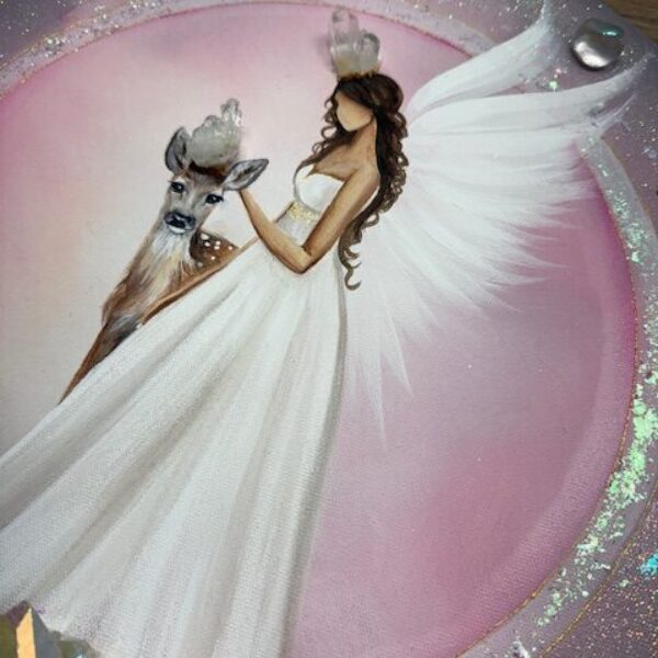 Andělský ochranný a velmi silný obraz s křišťály  | LÁSKA | 40 cm | SVÍTÍ VE TMĚ