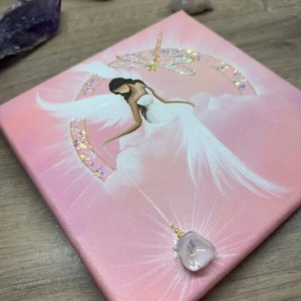 Andělský ochranný obraz s křišťálem | Proměna | 20x20 cm